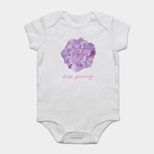 Purple Echeveria Succulent "Keep Growing" Watercolour Painting Baby Bodysuit